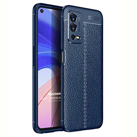 Microsonic Oppo A55 4G Kılıf Deri Dokulu Silikon Lacivert