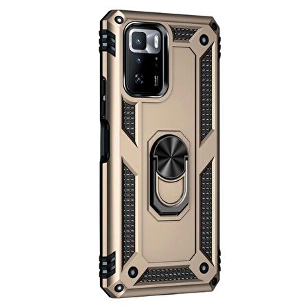 Microsonic Xiaomi Poco X3 GT Kılıf Military Ring Holder Gold