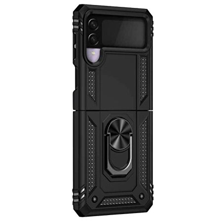 Microsonic Samsung Galaxy Z Flip 3 Kılıf Military Ring Holder Siyah