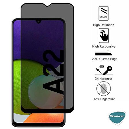Microsonic Samsung Galaxy A22 4G Privacy 5D Gizlilik Filtreli Cam Ekran Koruyucu Siyah