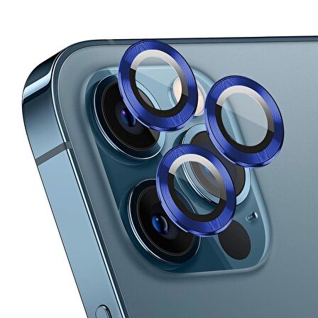 Microsonic Apple Uyumlu iPhone 12 Pro Max Tekli Kamera Lens Koruma Camı Lacivert