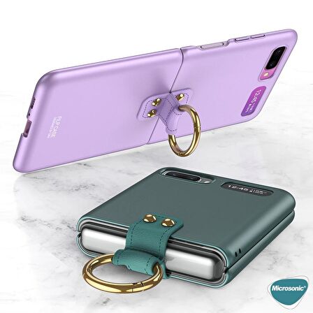 Microsonic Samsung Galaxy Z Flip Kılıf Ring Fall Platinum Koyu Yeşil