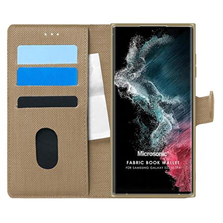 Microsonic Samsung Galaxy S22 Ultra Kılıf Fabric Book Wallet Gold