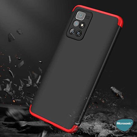 Microsonic Xiaomi Redmi 10 2022 Kılıf Double Dip 360 Protective Siyah Kırmızı