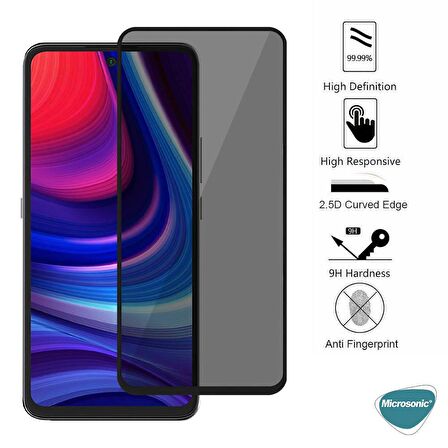 Microsonic Xiaomi Redmi Note 9 Pro 5G Privacy 5D Gizlilik Filtreli Cam Ekran Koruyucu Siyah