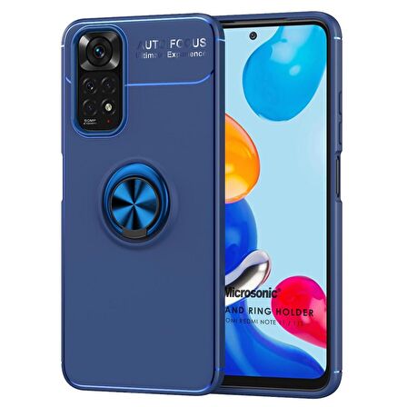 Microsonic Xiaomi Redmi Note 11 Kılıf Kickstand Ring Holder Lacivert