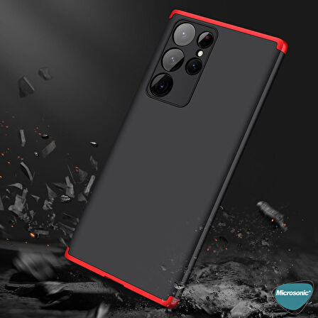 Microsonic Samsung Galaxy S22 Ultra Kılıf Double Dip 360 Protective Kırmızı