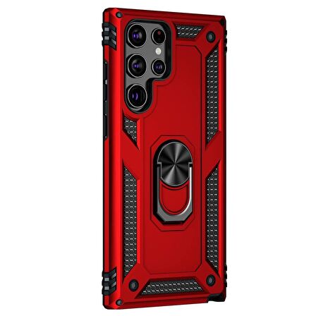 Microsonic Samsung Galaxy S22 Ultra Kılıf Military Ring Holder Kırmızı