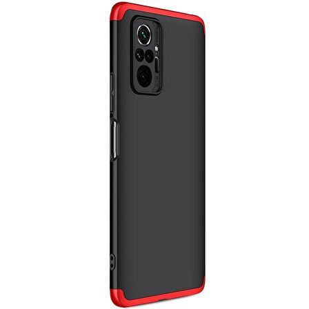Microsonic Xiaomi Redmi Note 10 Pro Max Kılıf Double Dip 360 Protective Siyah Kırmızı