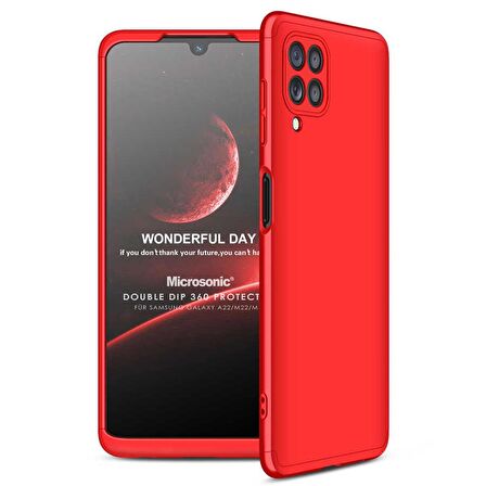 Microsonic Samsung Galaxy A22 Kılıf Double Dip 360 Protective Kırmızı