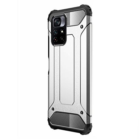 Microsonic Xiaomi Poco M4 Pro Kılıf Rugged Armor Gümüş