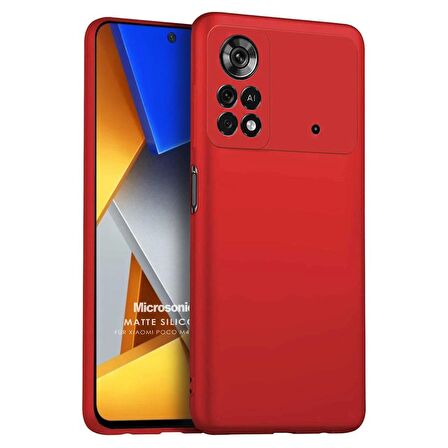 Microsonic Matte Silicone Xiaomi Poco M4 Pro 4G Kılıf Kırmızı