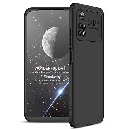Microsonic Xiaomi Poco M4 Pro 4G Kılıf Double Dip 360 Protective Siyah