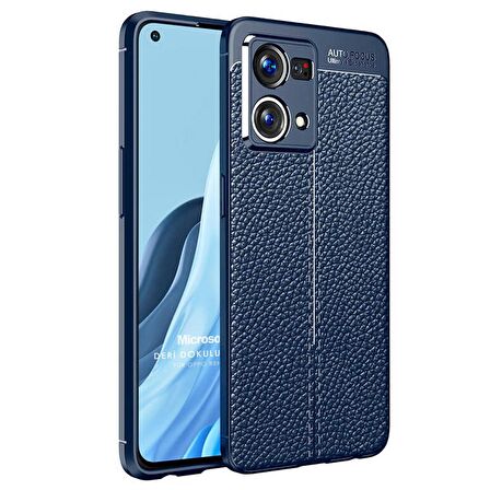 Microsonic Oppo Reno 7 4G Kılıf Deri Dokulu Silikon Lacivert