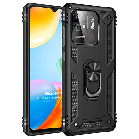 Microsonic Xiaomi Poco C40 Kılıf Military Ring Holder Siyah
