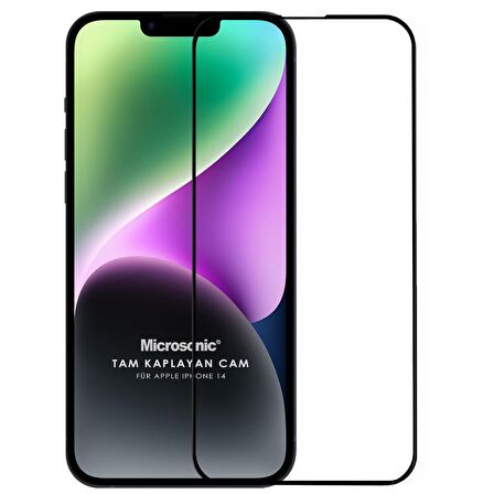 Microsonic Apple Uyumlu iPhone 14 Tam Kaplayan Temperli Cam Ekran Koruyucu Siyah