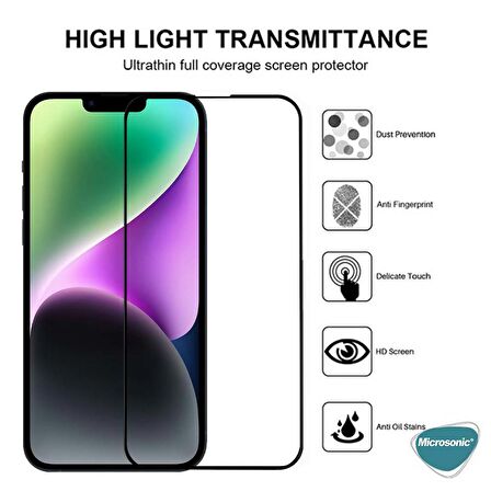 Microsonic Apple Uyumlu iPhone 14 Tam Kaplayan Temperli Cam Ekran Koruyucu Siyah