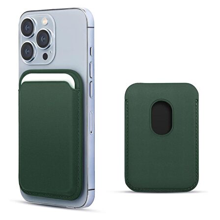 Microsonic Apple iPhone 12 Pro Max Leather Wallet MagSafe Koyu Yeşil