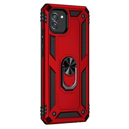 Microsonic Samsung Galaxy A03 Kılıf Military Ring Holder Kırmızı