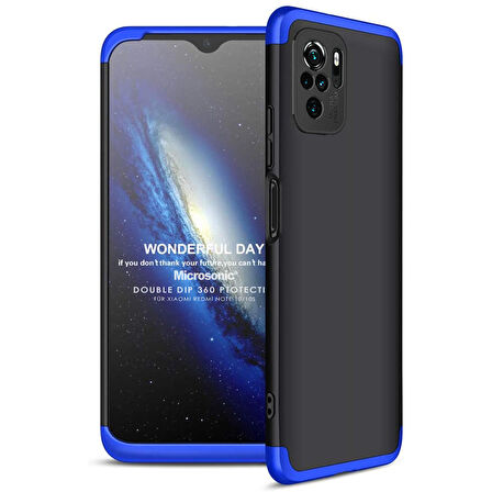 Microsonic Xiaomi Poco M5s Kılıf Double Dip 360 Protective Siyah Mavi