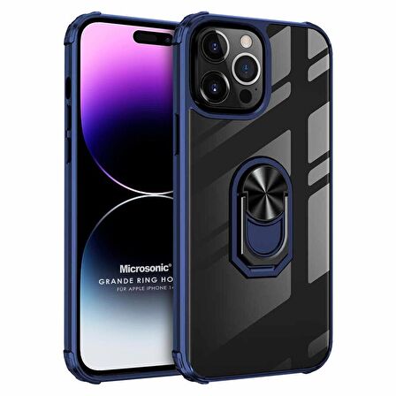 Microsonic Apple iPhone 14 Pro Max Kılıf Grande Clear Ring Holder Lacivert