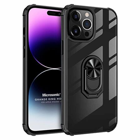 Microsonic Apple iPhone 14 Pro Max Kılıf Grande Clear Ring Holder Siyah
