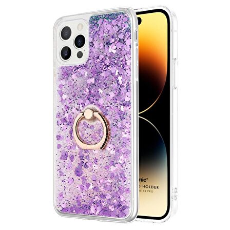 Microsonic Apple iPhone 14 Pro Kılıf Glitter Liquid Holder Mor
