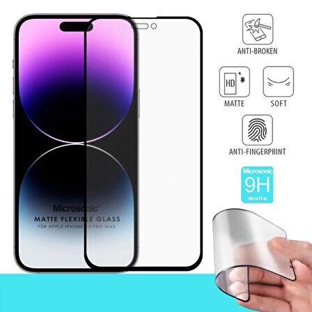 Microsonic Apple Uyumlu iPhone 14 Pro Max Seramik Matte Flexible Ekran Koruyucu Siyah