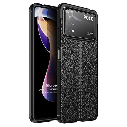 Microsonic Xiaomi Poco X4 Pro 5G Kılıf Deri Dokulu Silikon Siyah