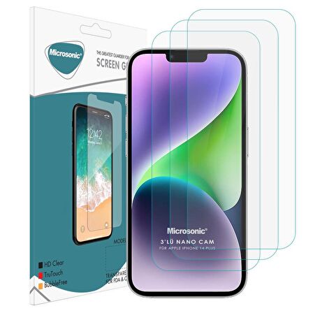 Microsonic Apple Uyumlu iPhone 14 Plus Screen Protector Nano Glass Cam Ekran Koruyucu (3`lü Paket)