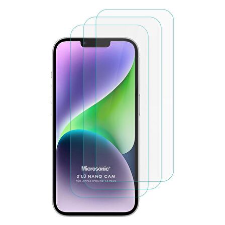 Microsonic Apple Uyumlu iPhone 14 Plus Screen Protector Nano Glass Cam Ekran Koruyucu (3`lü Paket)