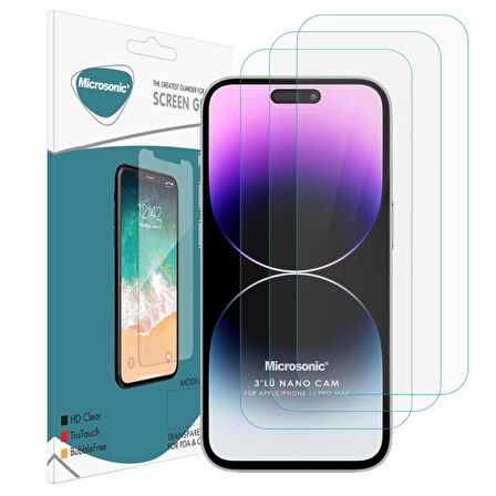 Microsonic Apple Uyumlu iPhone 14 Pro Max Screen Protector Nano Glass Cam Ekran Koruyucu (3`lü Paket)
