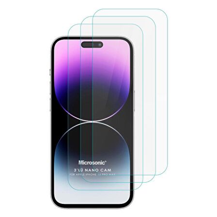 Microsonic Apple Uyumlu iPhone 14 Pro Max Screen Protector Nano Glass Cam Ekran Koruyucu (3`lü Paket)