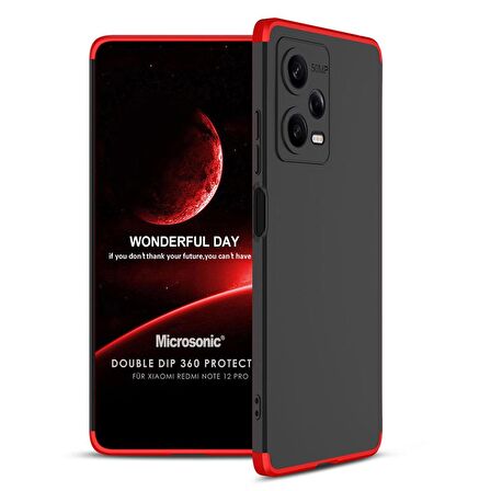 Microsonic Xiaomi Redmi Note 12 Pro Kılıf Double Dip 360 Protective Siyah Kırmızı