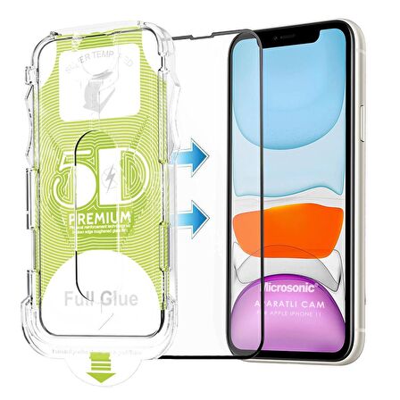 Microsonic Apple Uyumlu iPhone 11 Magic Uygulama Aparatlı Tam Kapatan Ekran Koruyucu Siyah