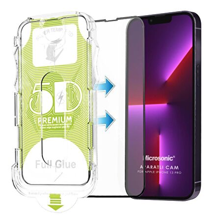 Microsonic Apple Uyumlu iPhone 13 Pro Magic Uygulama Aparatlı Tam Kapatan Ekran Koruyucu Siyah