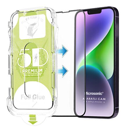 Microsonic Apple Uyumlu iPhone 14 Magic Uygulama Aparatlı Tam Kapatan Ekran Koruyucu Siyah