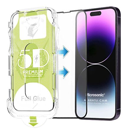Microsonic Apple Uyumlu iPhone 14 Pro Magic Uygulama Aparatlı Tam Kapatan Ekran Koruyucu Siyah