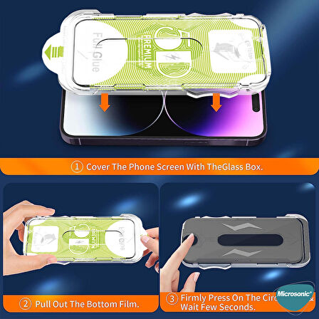 Microsonic Apple Uyumlu iPhone 14 Pro Magic Uygulama Aparatlı Tam Kapatan Ekran Koruyucu Siyah