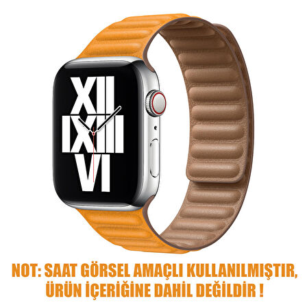 Microsonic Apple Watch Series 9 45mm Kordon Leather Link Band Turuncu
