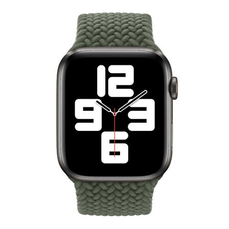 Microsonic Apple Watch Series 9 45mm Kordon, (Medium Size, 147mm) Braided Solo Loop Band Koyu Yeşil