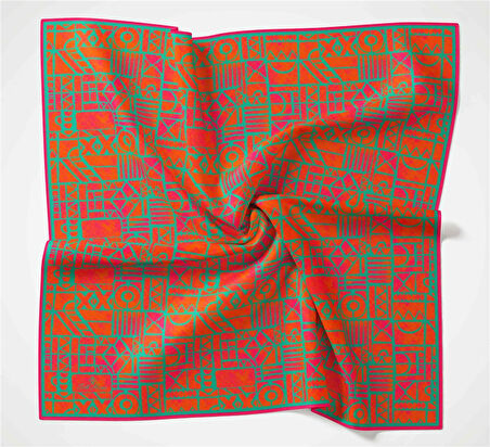 Silk Home Soft Eşarp 36672 Turuncu-Yeşil Karma Desen 