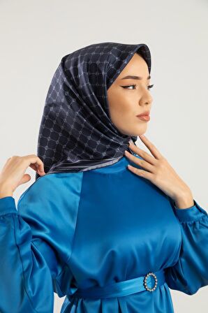 Silk Home Lacivert Desenli Tivil İpek Eşarp 11393-07
