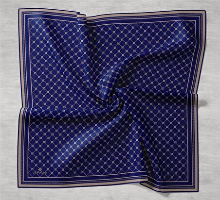 Silk Home Lacivert Desenli Tivil İpek Eşarp 11393-10