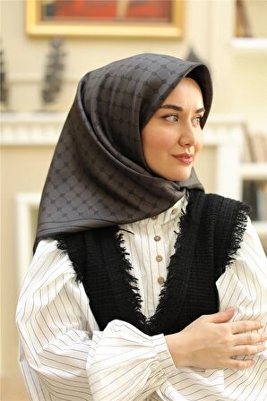 Silk Home Antrasit Desenli Tivil İpek Eşarp 11393-24