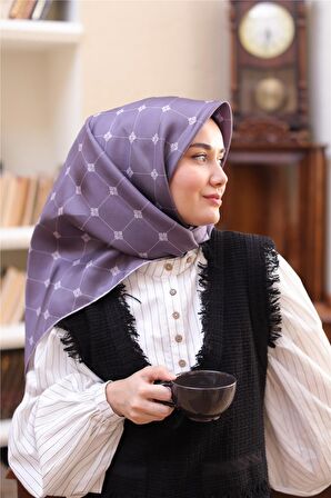 Silk Home Lila Desenli Tivil İpek Eşarp 11392-26