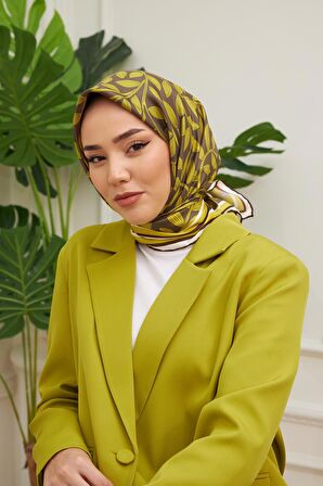 Silk Home Yağ Yeşili Yaprak Desenli Tivil İpek Eşarp 11397-33