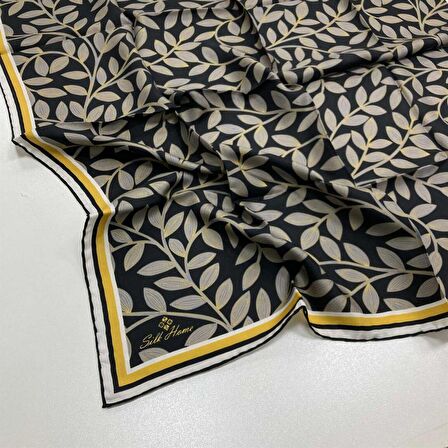 Silk Home Siyah Yaprak Desenli Tivil İpek Eşarp 11397-45