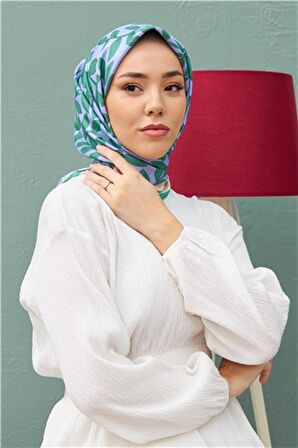 Silk Home Bebe Mavisi Yaprak Desenli Sura İpek Eşarp 11397-25