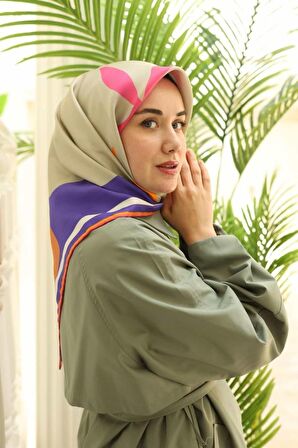 Silk Home Turuncu Desenli Tivil İpek Eşarp 11400-20